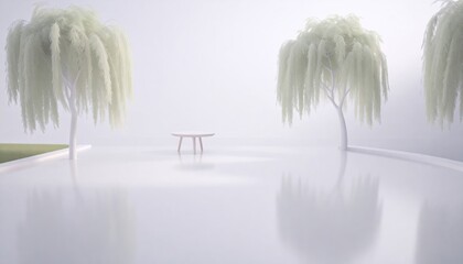 Minimalist Garden with Trees and a Table