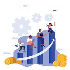 Business Teamwork Concept – Diverse Professionals in Puzzle Pieces Performing Work Tasks – Flat Style Vector