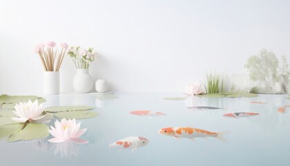 Koi Fish and Lily Pads in Water