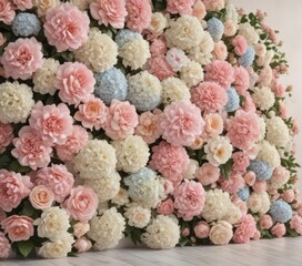 Pastel vintage rose, peony, hydrangea artificial flower wall  Romantic, elegant backdrop ,  pastel peonies,  romantic