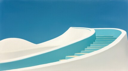 A white and blue staircase on a hill.