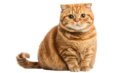 Adorable Scottish Fold Fat Cat Sitting Isolated on Transparent Background