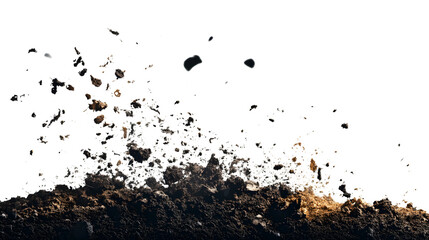 Scattered Soil Pile with Flying Dirt Isolated on Transparent Background