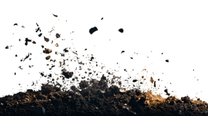 Scattered Soil Pile with Flying Dirt Isolated on Transparent Background