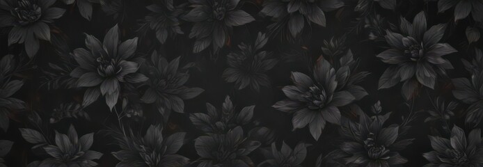 Abstract charcoal botanicals; dark seamless floral wallpaper, wallcovering, modern, plant