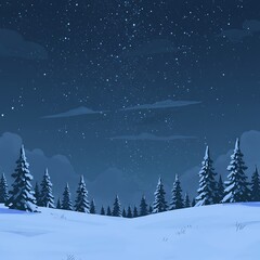 Snowy Night: Winter Wonderland Illustration AI Generated