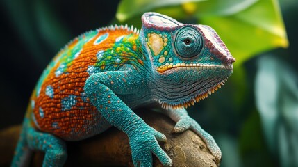 Obraz premium A chameleon changing colors in real-time, displaying its adaptive pigments