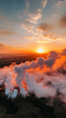 Fototapeta premium Breathtaking sunrise over clouds with vibrant colors reflecting nature's beauty and serenity in a remote landscape