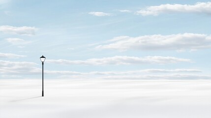 Fototapeta premium A lone street lamp stands in a snowy landscape.