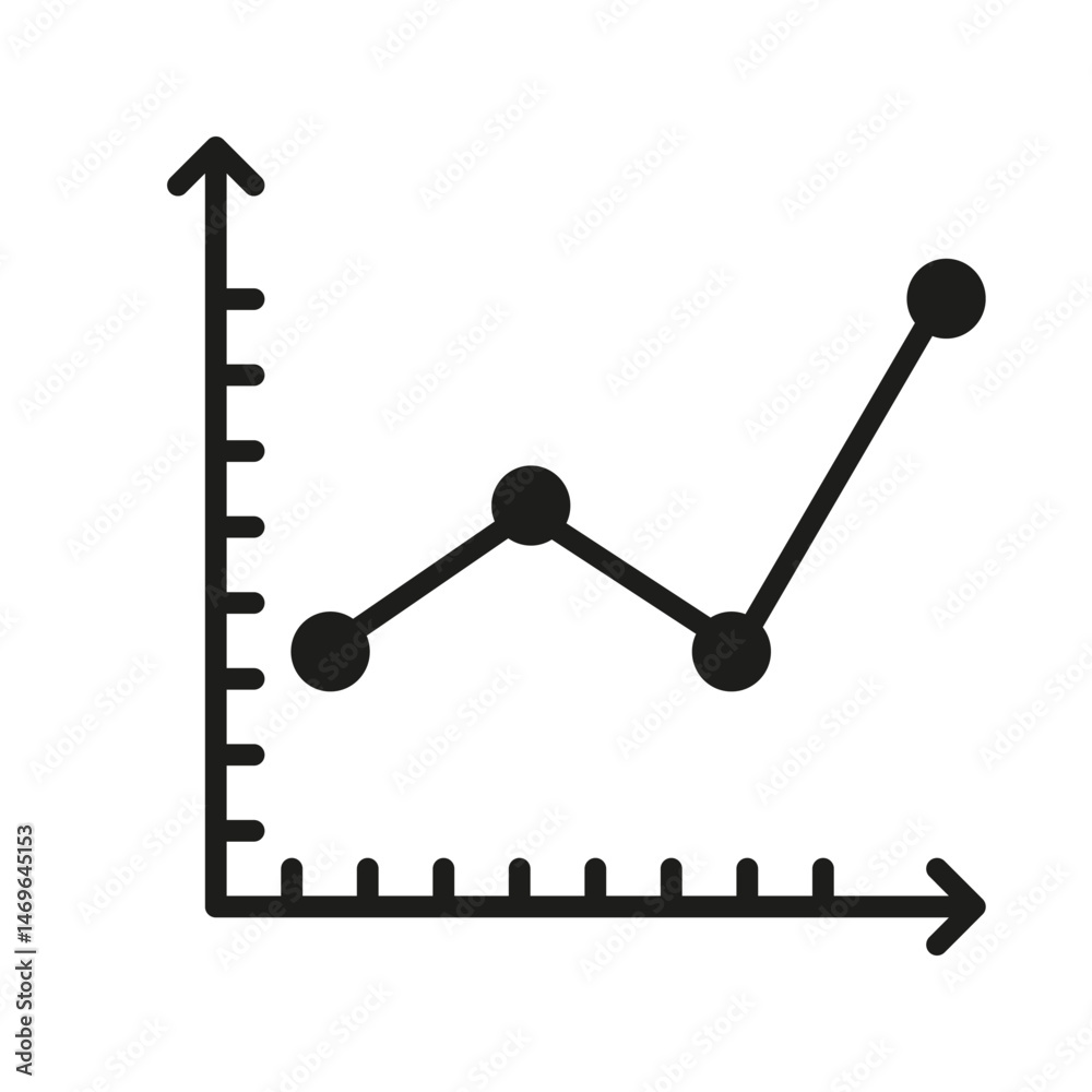 Poster line graph chart solid icon. data analysis, trend visualization, and statistical representation silh