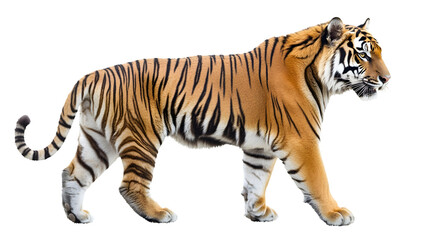 Fototapeta premium Majestic Tiger Isolated on Transparent Background: Side View Professional Shot for Designers
