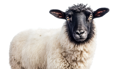 Professional Studio Portrait of Black and White Sheep Isolated on Transparent Background