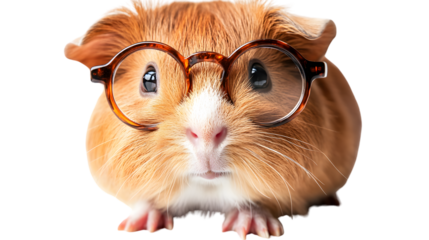 Cute Guinea Pig Wearing Round Glasses Isolated on Transparent Background