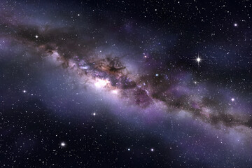 Obraz premium Vast galaxy view, swirling stars and cosmic dust in a dark expanse, ideal for space-themed content or educational material.