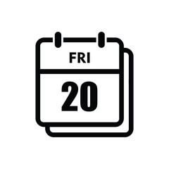 20 friday icon with white background, calender icon