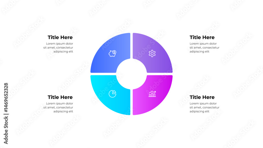Fototapete Four section circular infographic ideal for visualizing business concepts, financial statistics, and data analytics. Perfect for presentations and marketing strategies
