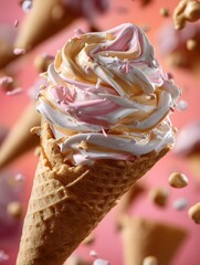  Swirled Soft Serve Ice Cream in a Cone