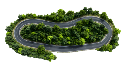 Serene Winding Asphalt Road Isolated on Transparent Background for Creative Design Projects