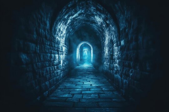 Ancient stone tunnel, mystic light