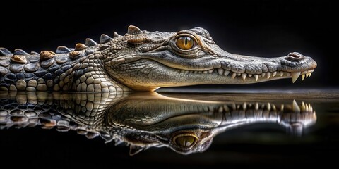 Obraz premium Dark waters surface tension , crocodile, reflection, crocodile, reflection