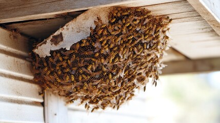 Large wasp nest on house exterior (2)