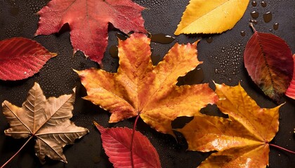 various wet autumn leaves background