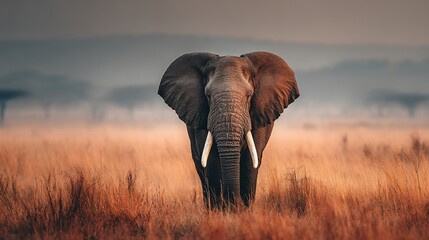 Obraz premium Majestic elephant in golden savanna