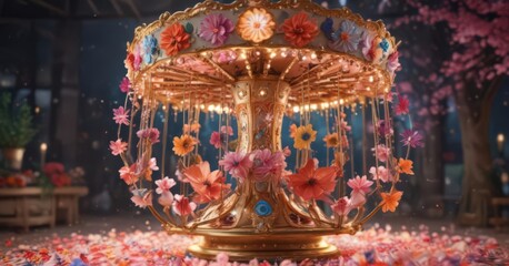 Obraz premium Vibrant floral carousel spins on phone screen Blooming petals, bright colors , magnificent, flower power