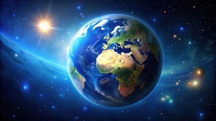 Fototapeta premium A digital illustration of the Earth at night with stars and planets in a dark blue background