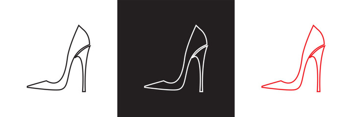 Woman high heel icon.  Vector for websites, mobile interfaces, presentations, banner, visual branding etc. Vector illustration. isolated on white and black background. EPS 10
