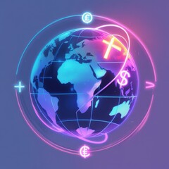 Naklejka premium Global faith finance neon glow vibrant connections worldwide spirituality business