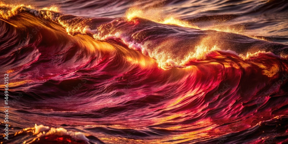 Poster a fiery wave crashes into the ocean, its crest catching the light of the setting sun, creating a spe
