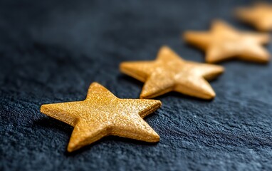 Gold star-shaped cookies on dark slate background.