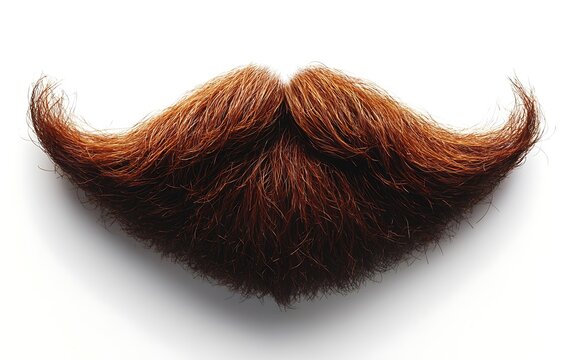 Close-up of a full, reddish-brown handlebar mustache against a plain white background.