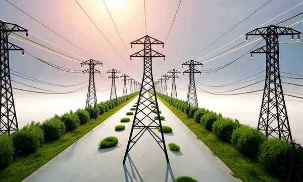 Endless Road of Power Lines and Greenery