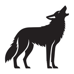 Bold howling coyote silhouette designed for moonlit wilderness scenes – howling coyote vector – howling coyote illustration – silhouette of howling coyote

