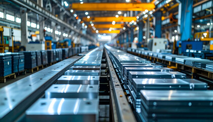 Fototapeta premium Metal Sheets on Conveyor Belt in Modern Factory