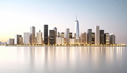 Obraz premium City Skyline at Dawn with Water Reflection