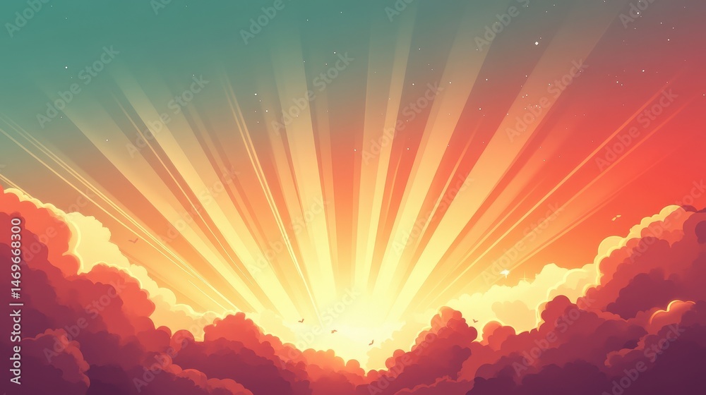 Fototapete a sleek vector of sun rays cutting through a cloudy atmosphere, with clean lines and soft gradients 