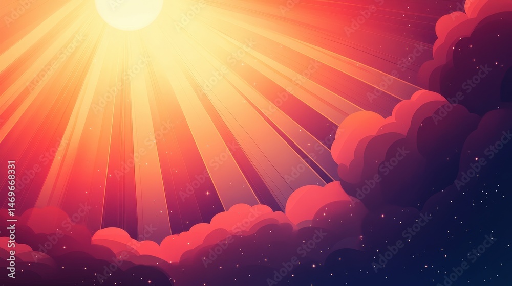 Fototapete a sleek vector of sun rays cutting through a cloudy atmosphere, with clean lines and soft gradients 
