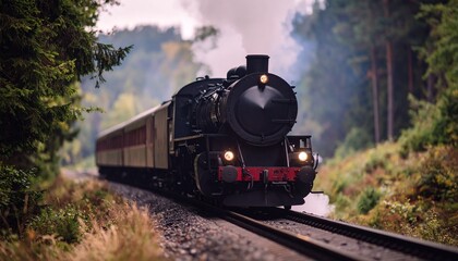 Naklejka premium Tren de vapor clasico en el bosque