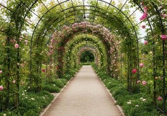 Fototapeta premium Rose garden tunnel path scenic view