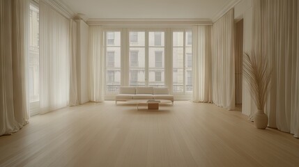 Obraz premium Elegant, minimalist interior with large windows.