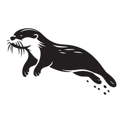 Floating otter silhouette for serene riverbank animal visuals – floating otter vector – floating otter illustration – silhouette of floating otter

