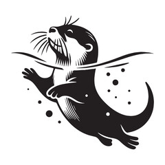 Quiet and drifting floating otter silhouette capturing animal serenity – floating otter vector – floating otter illustration – silhouette of floating otter

