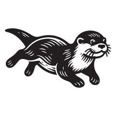 Graceful and light floating otter silhouette designed for animal tranquility scenes – floating otter vector – floating otter illustration – silhouette of floating otter

