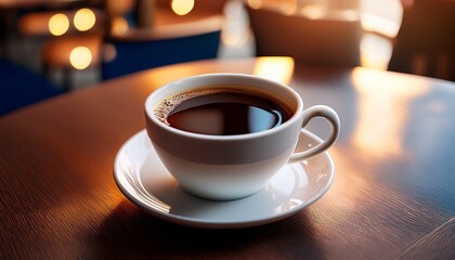 Obraz premium black coffee in a cup on a table in a cafe