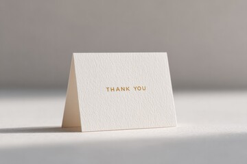 minimalistic white background room featuring single thank you card elegantly placed in center