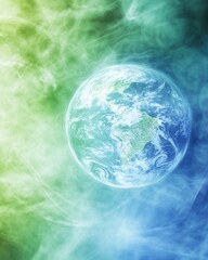 Vibrant Earth Surrounded by Colorful Smoke, Symbolizing Environmental Awareness and Unity