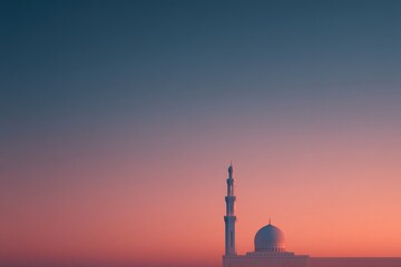 modern architectural silhouette of uzbekistan mosque vibrant colors on dusk sky minimalistic aesthetic
